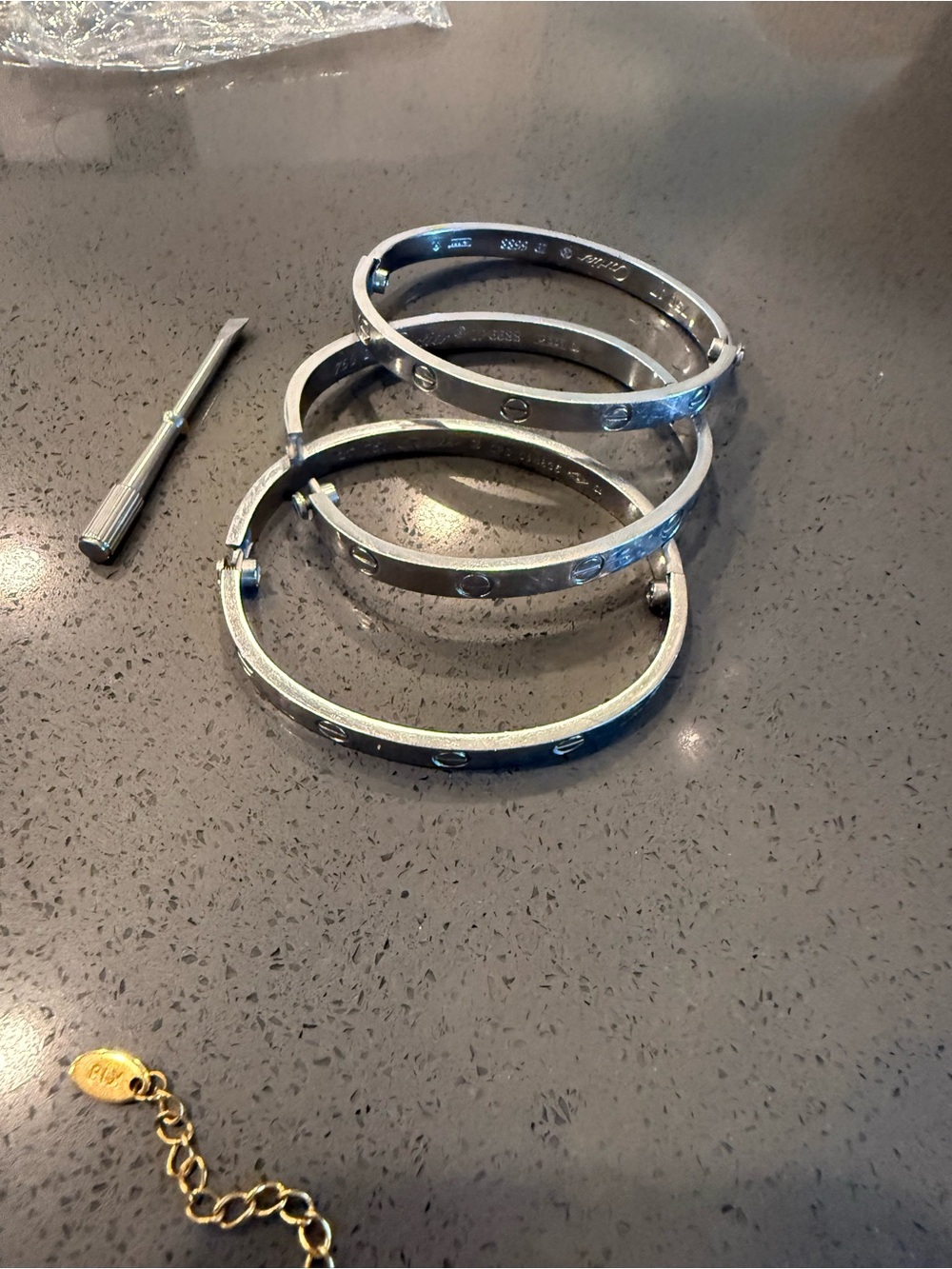 Cartier Silver-Tone Screw Bangle Bracelet Set of 3 used some scratches